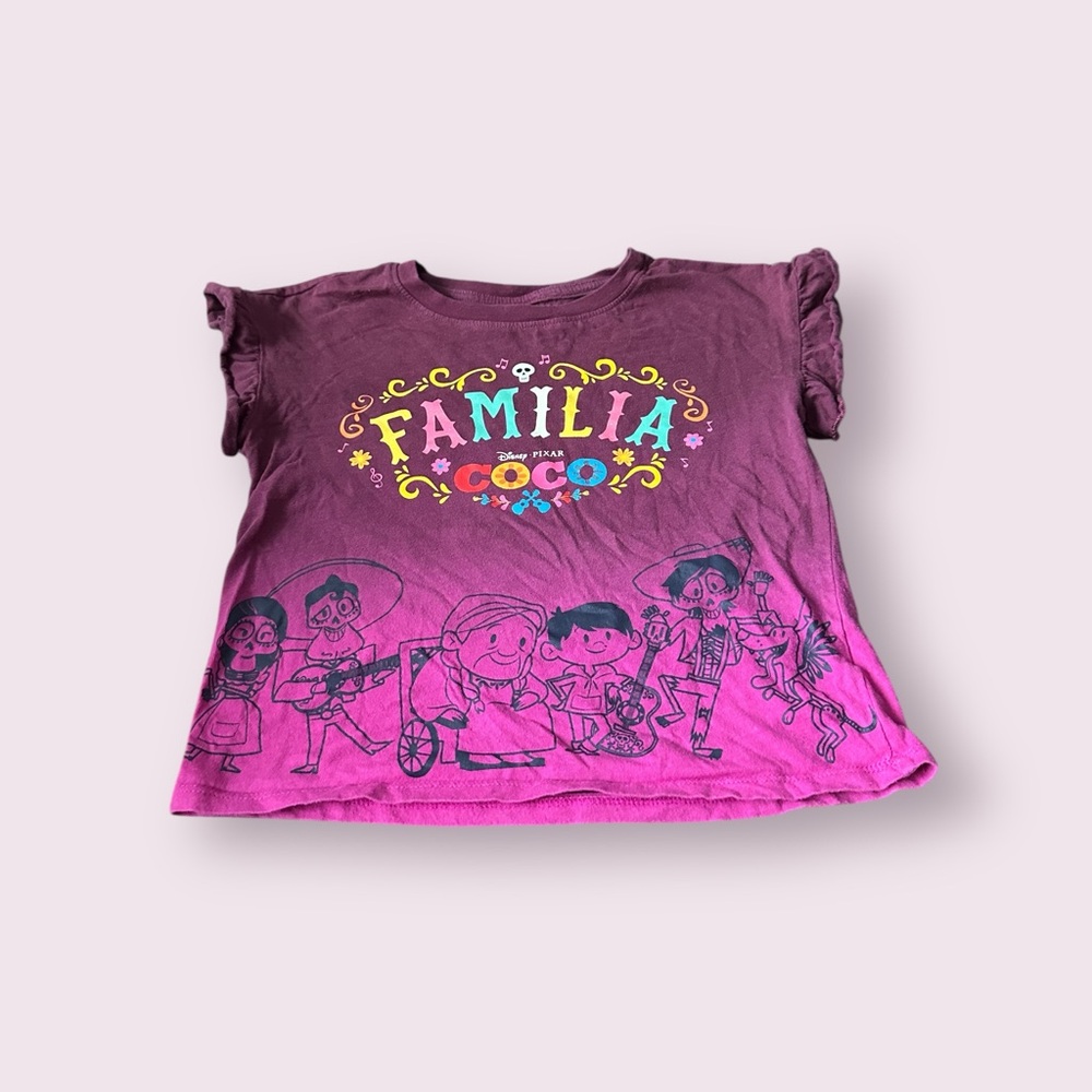 Kids Disney Pixar Coco Familia Maroon Short Sleeve Graphic Tee Shirt Sz Small